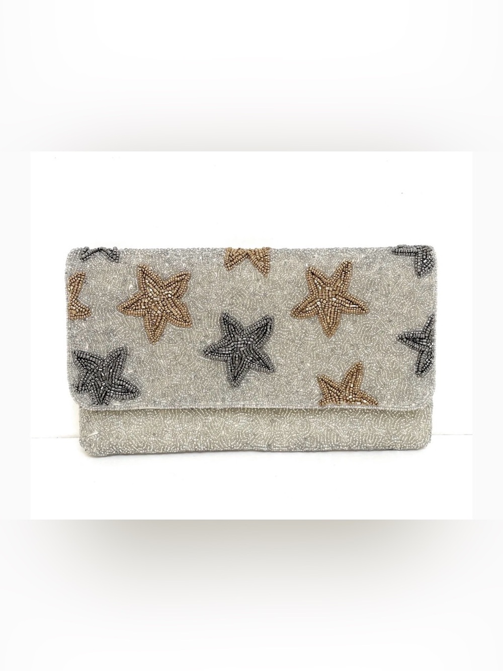 Boho Chic Hand-Beaded Star Envelope Clutch Bag Crossbody with Chain
